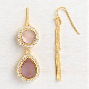 Mother-of-Pearl and CZ Dangle Earrings in Yellow Gold Plated Sterling Silver